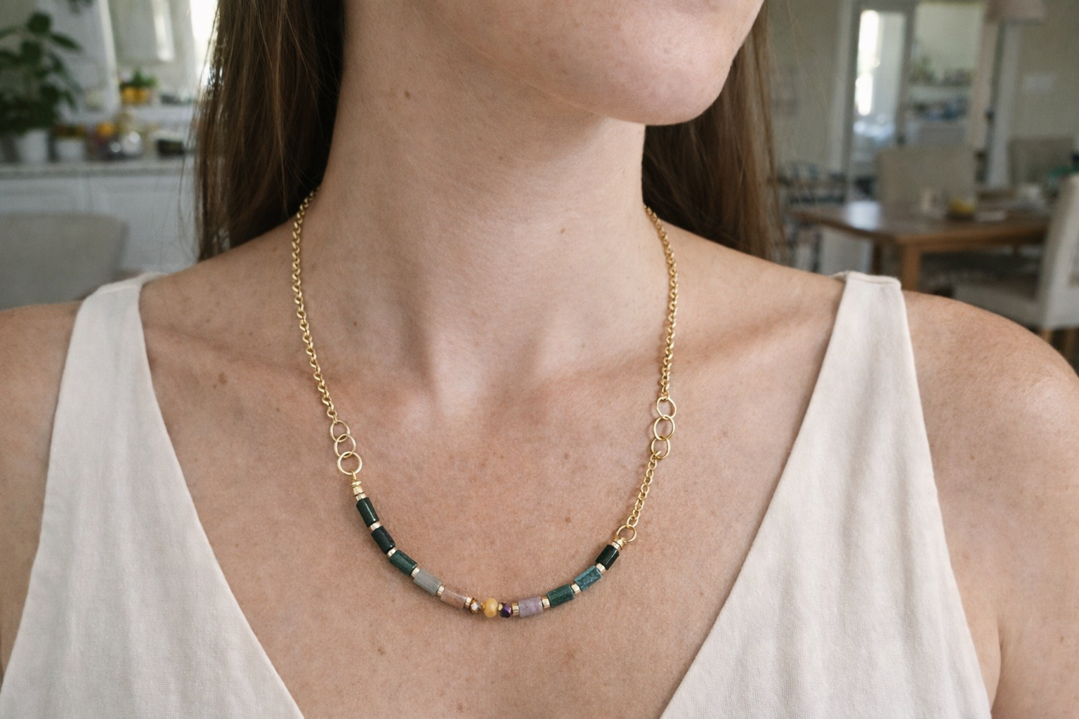 Jade & Gold Chain Necklace — worn