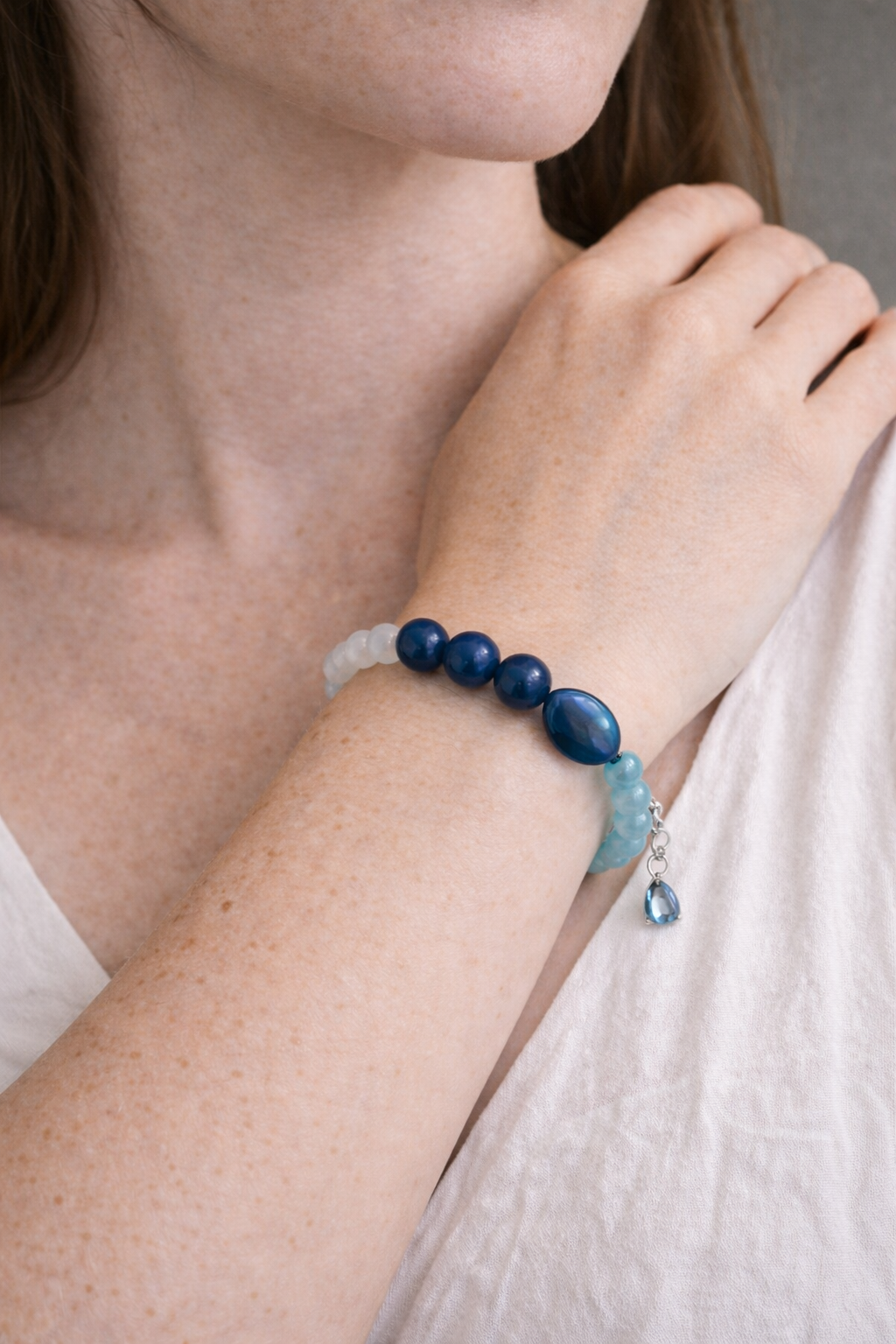 Blue Ombré Crystal Bracelet — worn