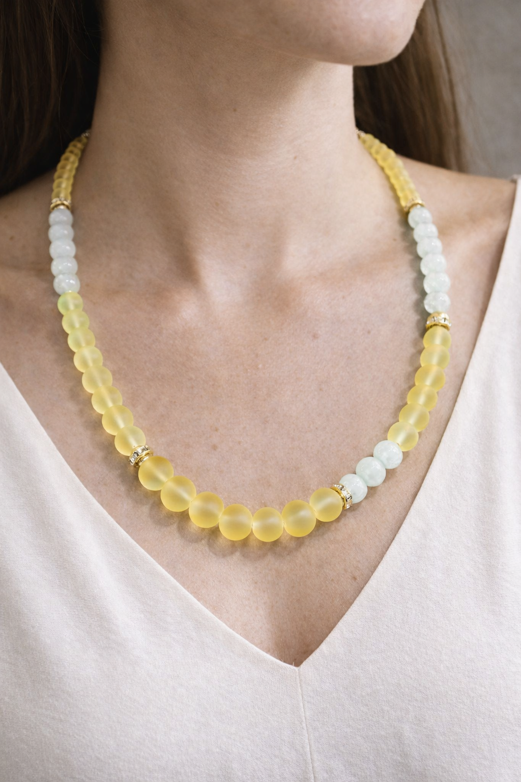 Honey & Frost Glass Necklace — worn